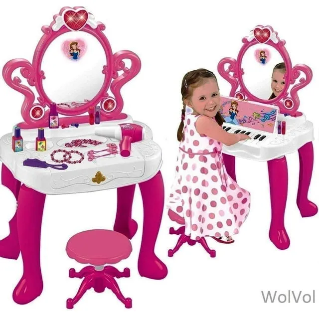 WolVolk 2-in-1 Vanity Set with Working Piano and Flashing Lights