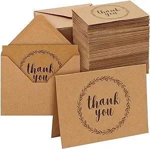 120-Pack Bulk Kraft Paper Thank You Cards with Envelopes for Weddings, Business, Graduation, Baby Shower, Funeral, Gratitude Stationary, Heart Design (3.5x5 in)