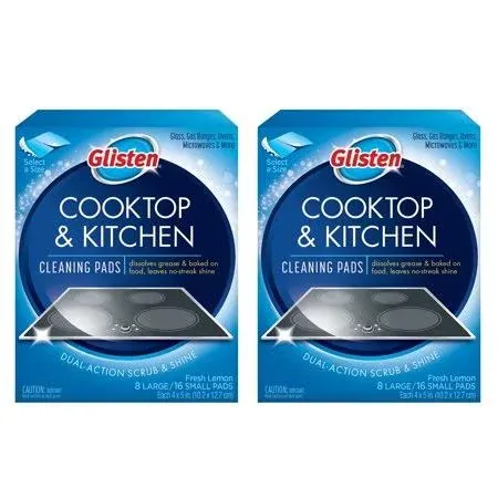 Glisten Cooktop and Kitchen Cleaning Pads, Dissolves Grease and Baked On Foods, Lemon Scent, 24 Large Pads or 48 Small Pads C31, Size: 1 Count (Pack