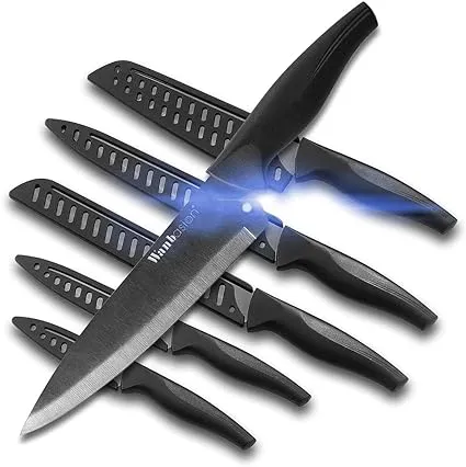 Wanbasion Black Stainless Steel Knife Set, Sharp Kitchen Knife Set Professional,