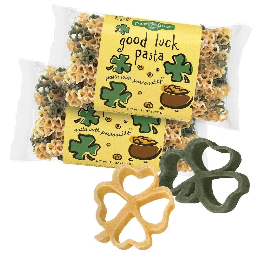 Pastabilities Good Luck Shaped Pasta with Shamrocks for St Patrick&#39;s Day, Non-GMO Wheat Pasta 14 oz (2 Pack)