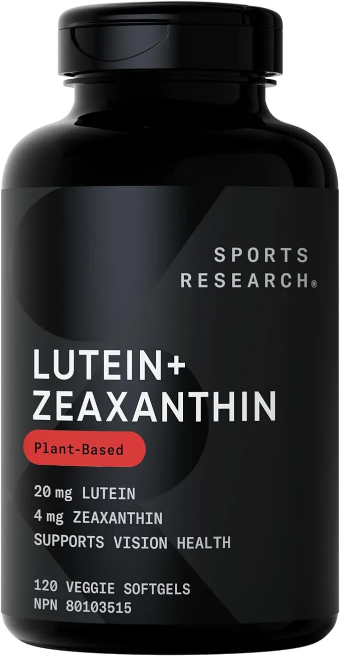 Sports Research Vegan Lutein + Zeaxanthin (20mg) with Organic Coconut Oil for Better Absorption - Supports Vision & Eye Health - Vegan Certified & Non-GMO Verified (120 Softgels)