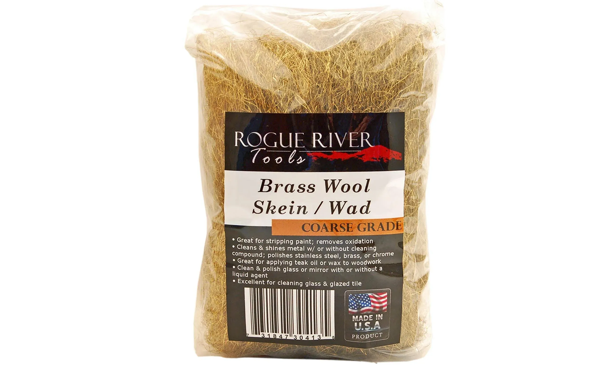 Brass Wool 3.5 oz Skein/Pad/WAD -by Rogue River Tools. Fine Grade -Made in USA, Pure Brass, Gold