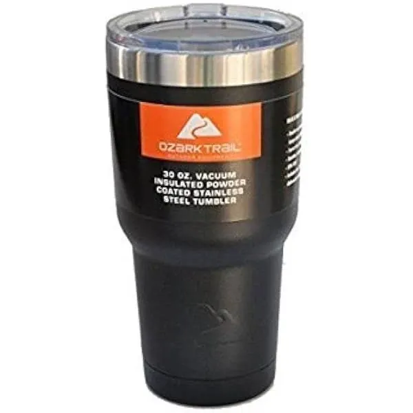 Ozark Trail 30oz Double-Wall, Vacuum-Sealed Stainless Steel Tumbler, Black (1, Black)