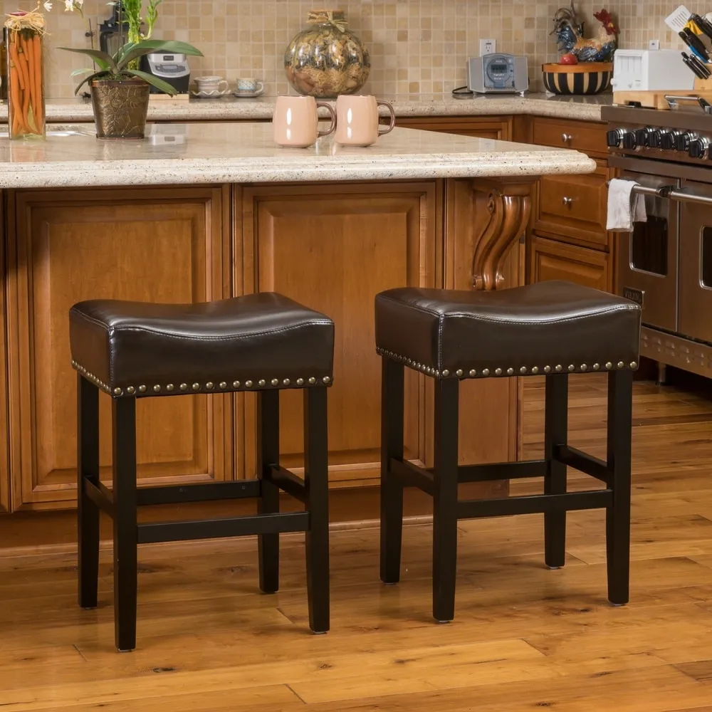 Chantal 26-inch Brown Backless Leather Counter Stool (Set of 2)