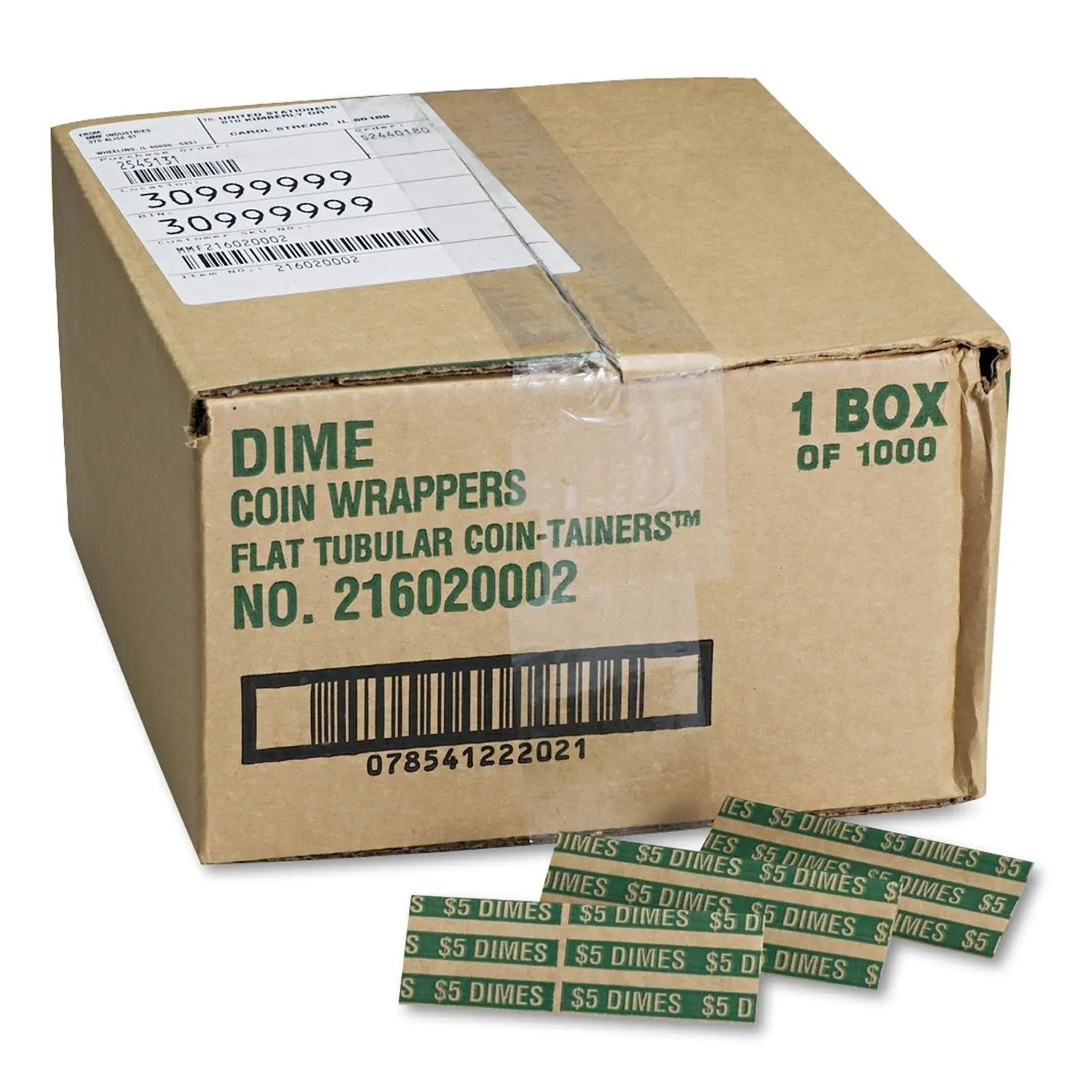 Flat Coin Wrappers, Dimes, $5, 1000 Wrappers/Box