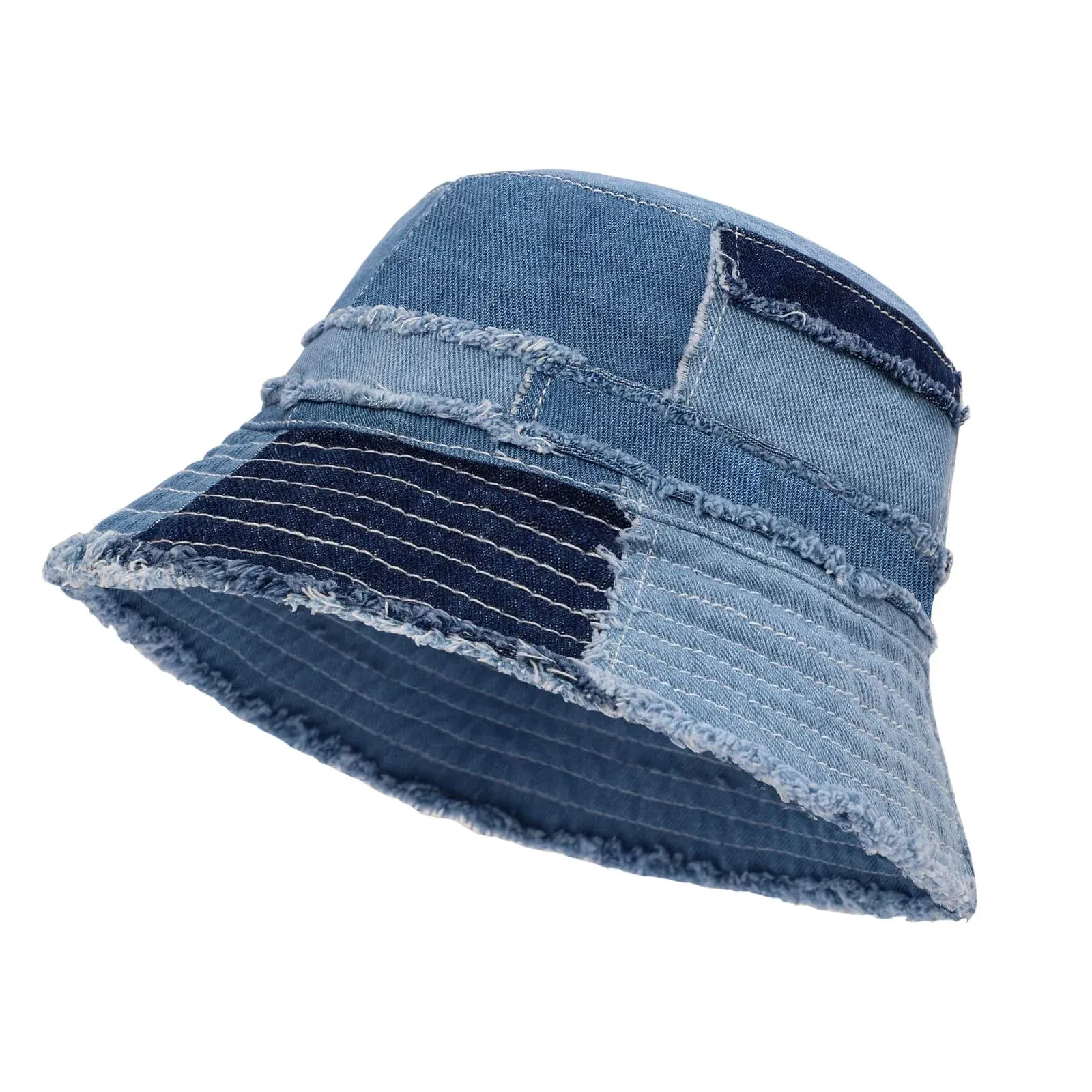 GuanGu Bucket Hat for Women Men Summer Beach Travel Wide Brim Distressed Sun Cap Lightweight Packable Outdoor Bucket Hat Demin Large-X-Large