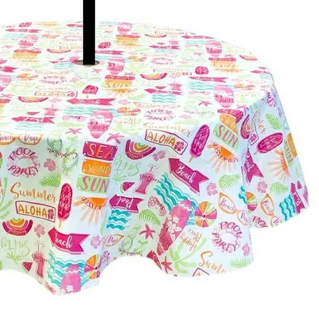 Summer Umbrella Vinyl Tablecloths: Patio Table Cover with Hole and Zipper Closure for Umbrella 60 x 84 Inch Rectangle