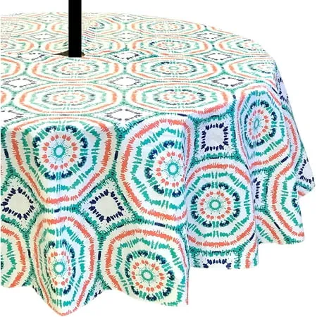 Serafina Home Summer Umbrella Vinyl Tablecloths: Patio Table Cover with Hole and Zipper Closure for Umbrella 60 x 84 Inch Rectangle