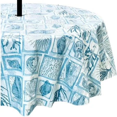 Summer Umbrella Vinyl Tablecloths: Patio Table Cover with Hole and Zipper Closure for Umbrella 60 x 84 Inch Rectangle