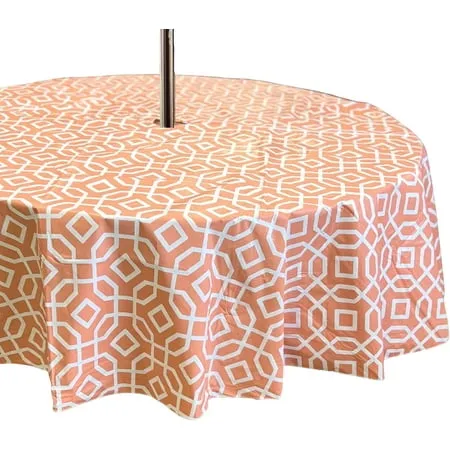 Summer Umbrella Vinyl Tablecloths: Patio Table Cover with Hole and Zipper Closure for Umbrella 60 x 84 Inch Rectangle