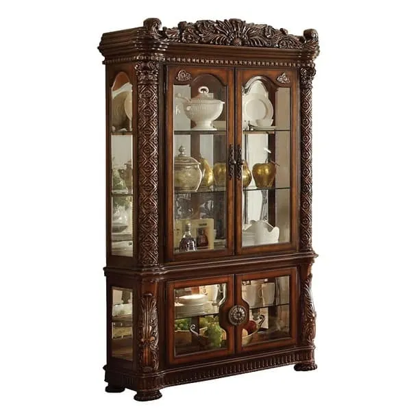 ACME Vendome Curio Cabinet, Cherry (1Set/2Ctn) - Bed Bath & Beyond - 21619868