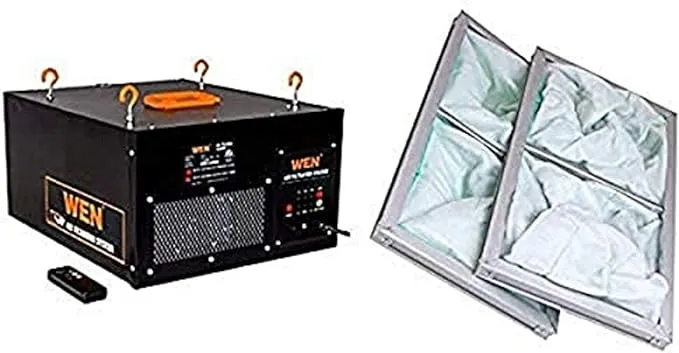 WEN 3410 3-Speed Remote-Controlled Air Filtration System (300/350/400 CFM) & 90243-026-2 1-Micron Inner Air Filters, 2-Pack (for the WEN 3410 Air Filtration System)