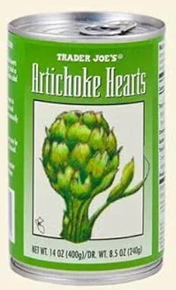 Trader Joes Artichoke Hearts, Packed in Water, 14oz/400gr (Pack of 2)