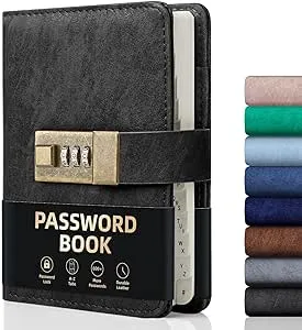 WEMATE Password Book with Lock, Password Book with Alphabetical Tabs 600+ Password Spaces, Password Logbook with Lock, Password Keeper for Computer 4.33 X 6.18 Inch Black