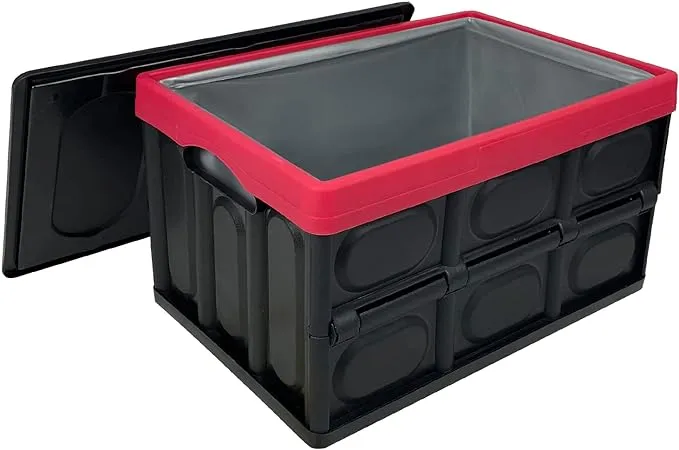 Lidded Storage Bins 2 Pack 30L Collapsible Storage Box Crates Plastic Tote Storage Box Container Stackable Folding Utility Crates for Clothes, Toy, Books,Snack, Shoe, and Grocery Storage Bin