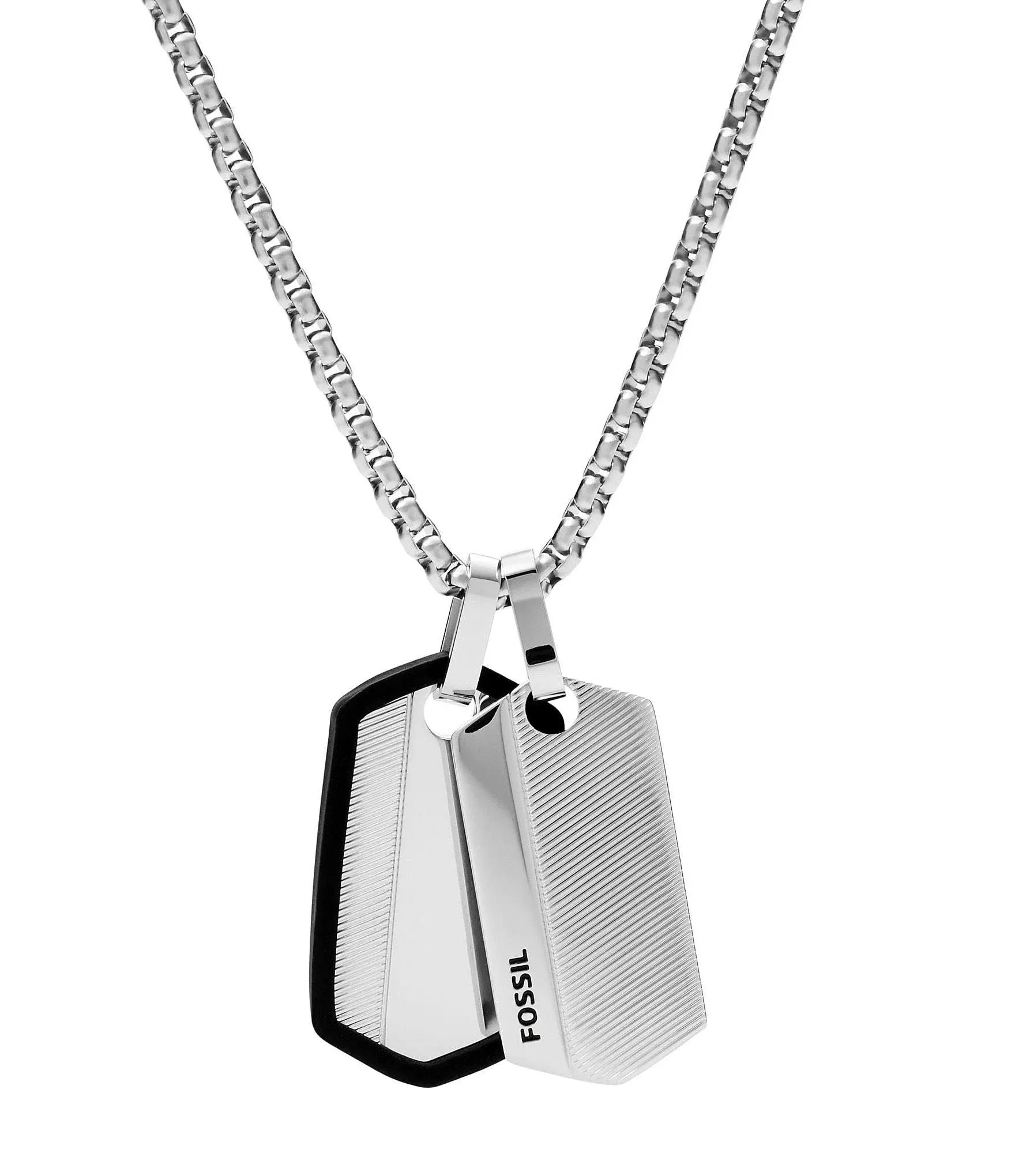 Fossil Men's Chevron Stainless Steel Dog Tag Necklace