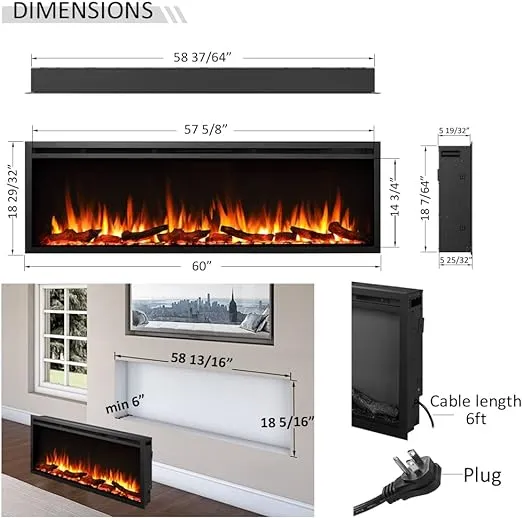 LegendFlame Austin in Wall Recessed & Wall Mounted Electric Fireplace (60")