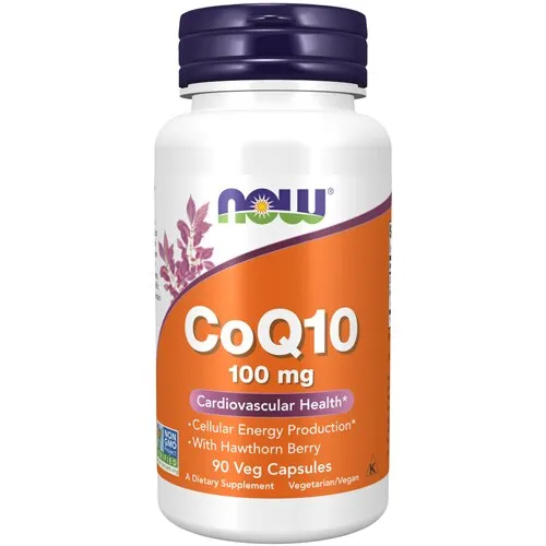 NOW Foods Supplements, CoQ10 100 mg with Hawthorn Berry, Pharmaceutical Grade, All-Trans Form produced by Fermentation, 90 Veg Capsules