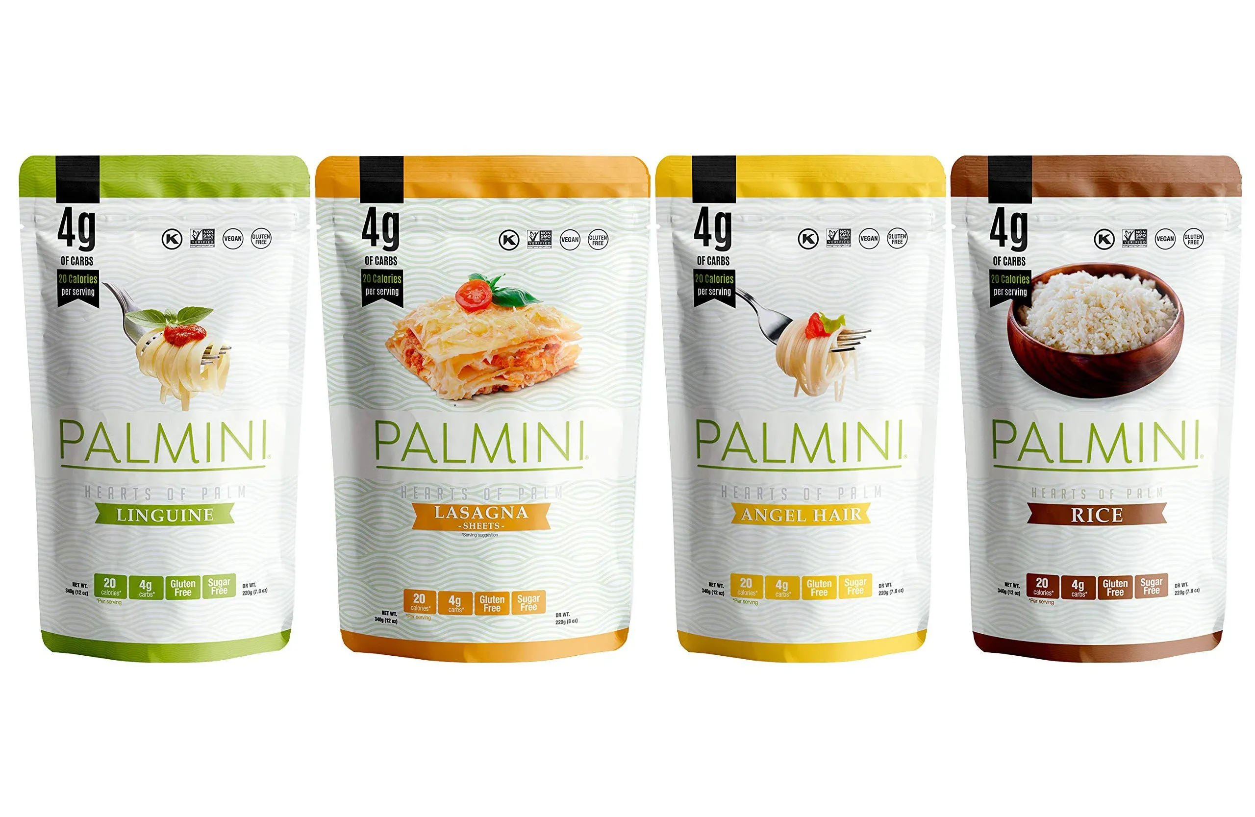 NEW !! Palmini Pouch VARIETY PACK  Linguine  Angel Hair  Lasagna  Rice 12oz 4pk