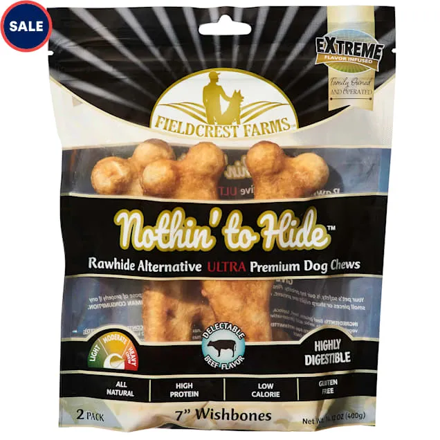 Fieldcrest Farms Nothin To Hide Ultra 7-in Wishbone Beef Dog Treats, 2 count