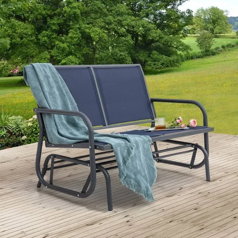 Nuu Garden Steel Outdoor Glider Bench Blue, Size: Single