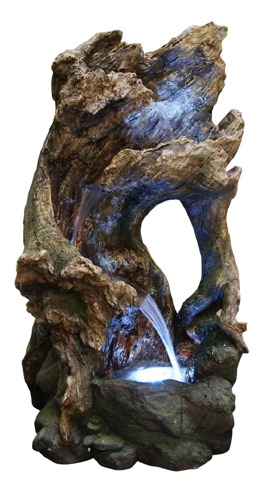 39" Tall Outdoor Tree Trunk Arch Waterfall Fountain With LED Lights - Rustic - Outdoor Fountains And Ponds - by Alpine Corporation | Houzz