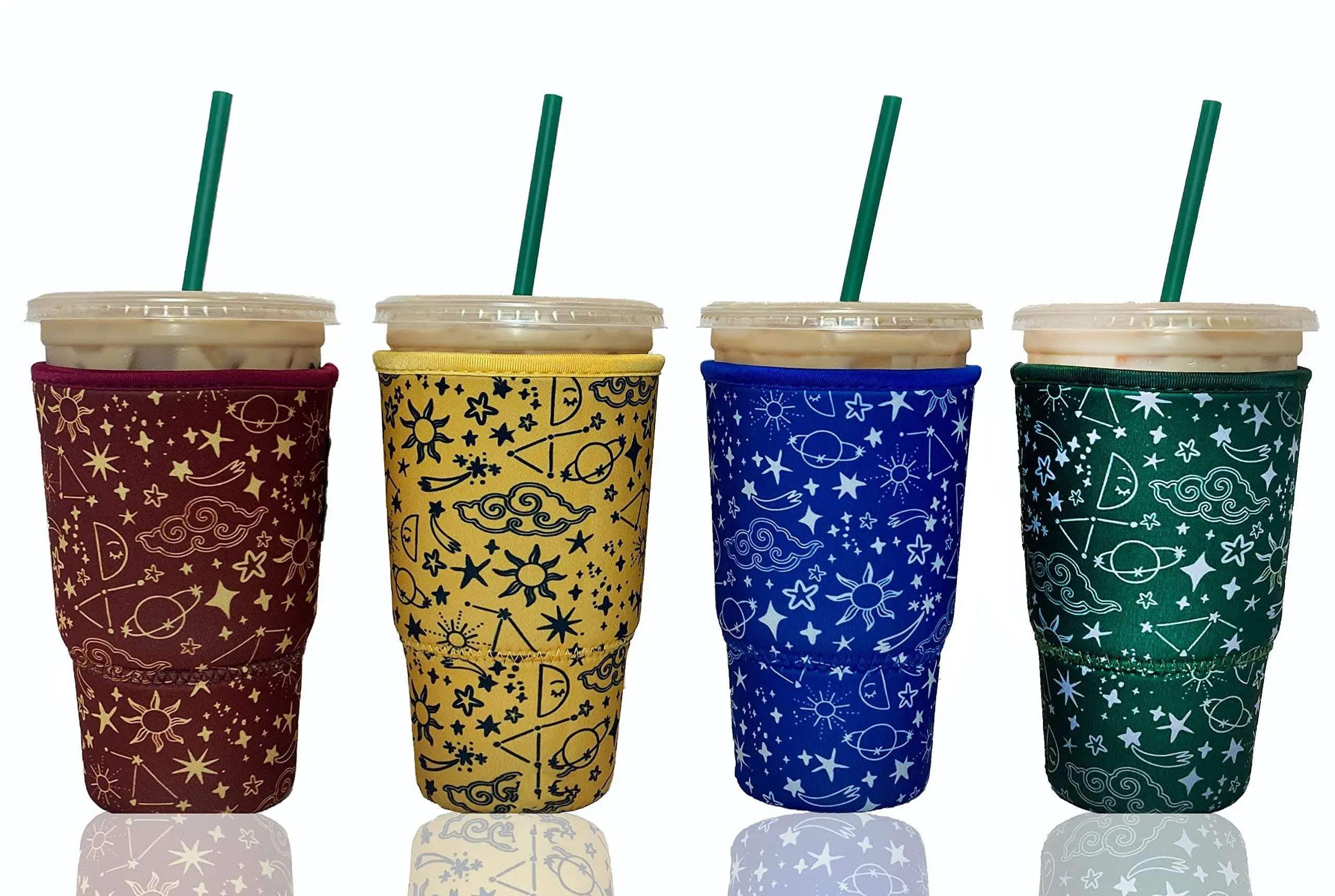 Baxendale Iced Coffee Sleeves for Cold Drink Cups - 4 Pack Reusable Neoprene Iced Beverage Cup Sleeve for Hot & Cold Drinks, Compatible with Starbucks Dunkin and more