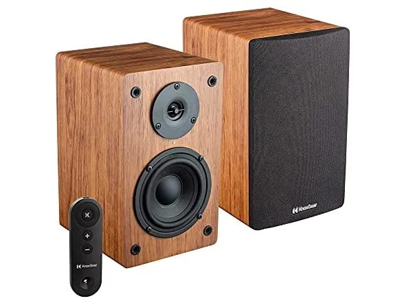 Knox Gear LP1 Powered Bookshelf Speaker with Bluetooth -30 Watt x 2-2.0 Stereo Studio Monitor Speaker with Wood Finish - 4 inch Paper Cone Woofer