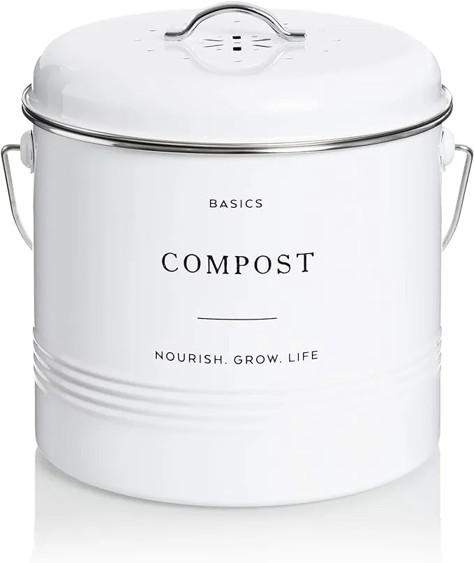 D’Lifeful Farmhouse Compost Bin for Kitchen Indoor – 1.3 Gallon Carbon Steel ...