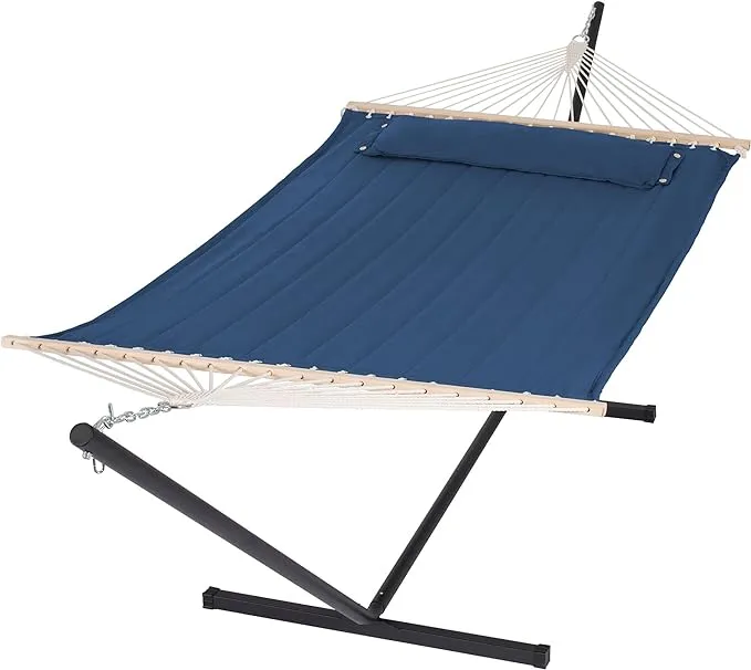 SUNCREAT Extra Large Hammocks for Outside, Heavy Duty Hammocks with Stands Included, Navy