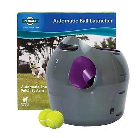 PetSafe Automatic Tennis Ball Launcher – Interactive Dog Ball Thrower – Adjustable Range – Motion Sensor – Indoor & Outdoor Toy – A/C Power or Batteries – Fetch Machine for Small to Large Dogs , Gray