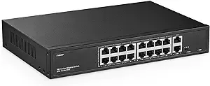 YuLinca 16 Port PoE Switch with 2 Gigabit Ethernet, 10/100Mbps PoE+ Ports ...