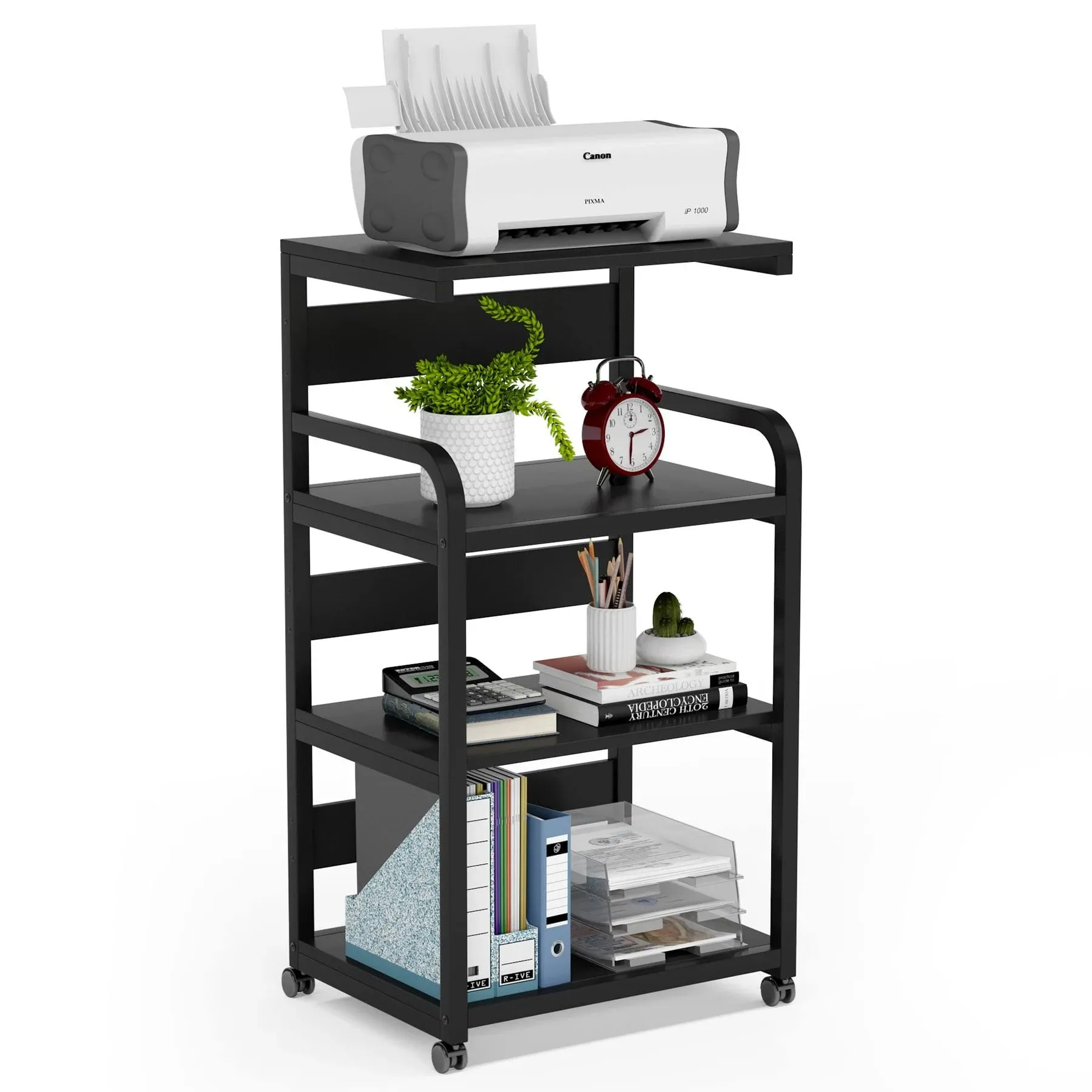 Tribesigns 4-Shelf Mobile Printer Stand with Storage Shelves Large Modern Printer Cart Desk Machine Stand Storage Rack with Wheels for Home Office(Black)