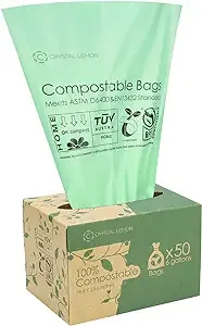 50 Counts Compostable Trash Bags 6 Gallon Heavy Duty Trash Bags and Kitchen