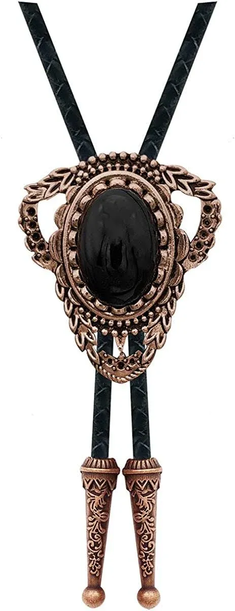 YOQUCOL Vintage Black Stone Bolo Tie Native American Western Cowboy Retro Genunie ...