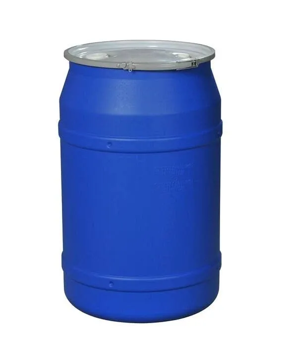 Eagle 55 Gallon Straight-Sided Barrel Drum with Metal Band and Plastic Lid with Bungs, Blue, X-Large, 1656MBBG