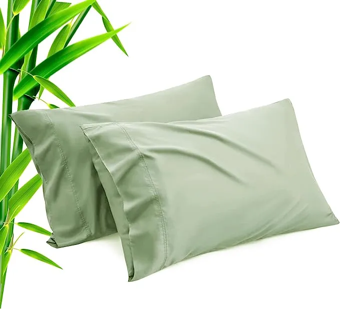 Green Pillow Cases Queen Size 2 Pack, Bamboo Rayon Cooling Pillowcases with Envelope Closure, Cool Breathable Pillow Case for Hot Sleepers & Night Sweats, 20x30 inch