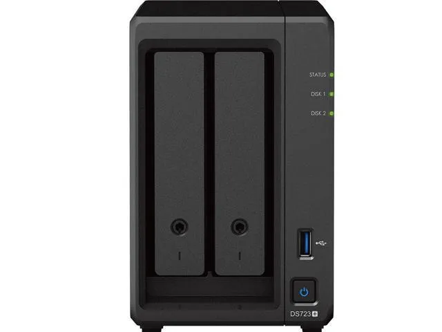 Synology DiskStation DS723+ NAS Server with Ryzen 2.6GHz CPU, 32GB Memory, 8TB SSD Storage, 1TB M.2 NVMe SSD, 2 x 1GbE LAN Ports, DSM Operating System