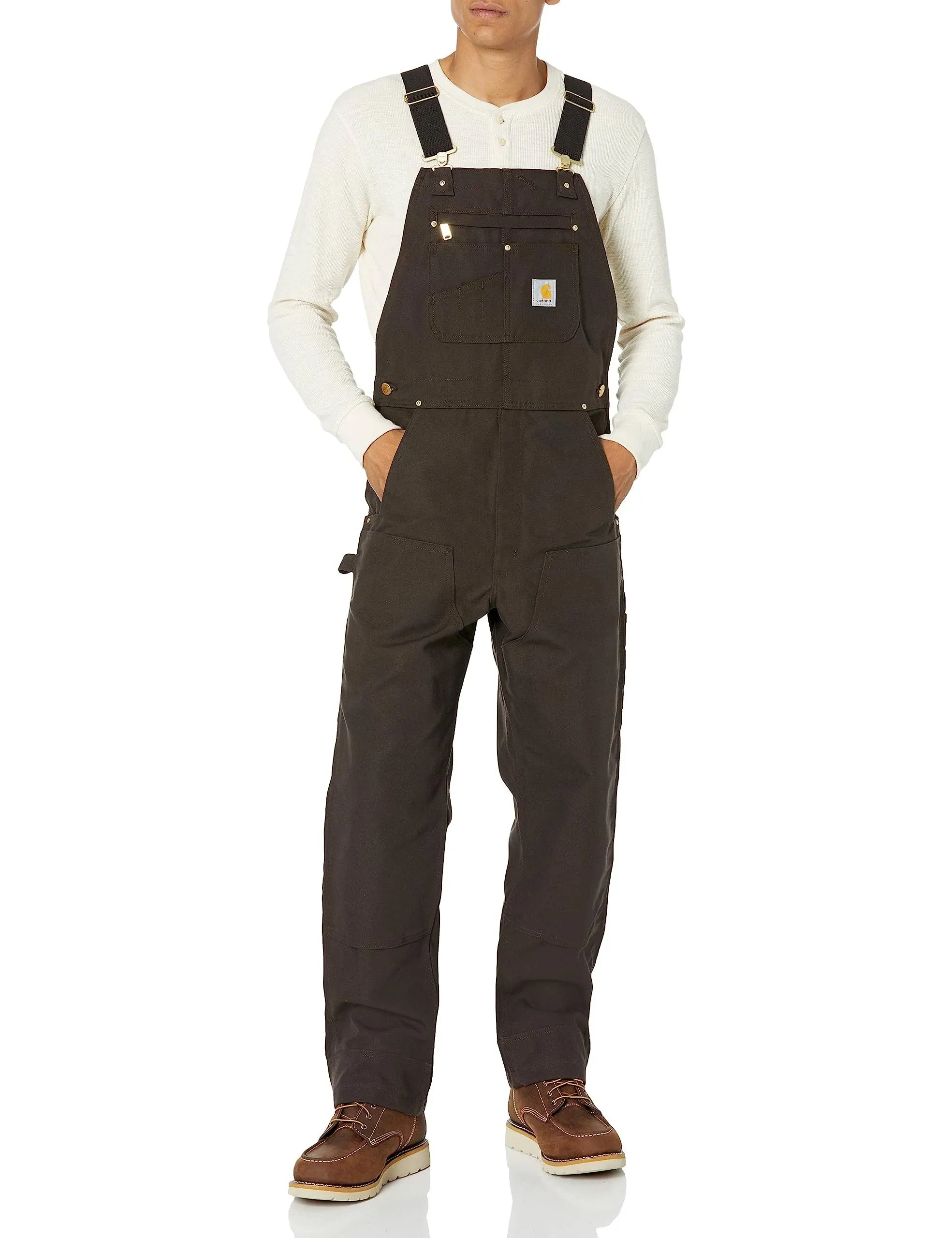 Carhartt Men&s Unlined Duck Bib Overalls, 102776-001, Dark Brown