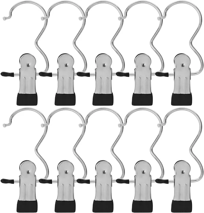 BEWISHOME 20 PCS Laundry Hook Boot Hanging Hold Clips Portable Hanging Hooks Home Travel Hangers Clothing Clothes Pins, Chrome FYC01S