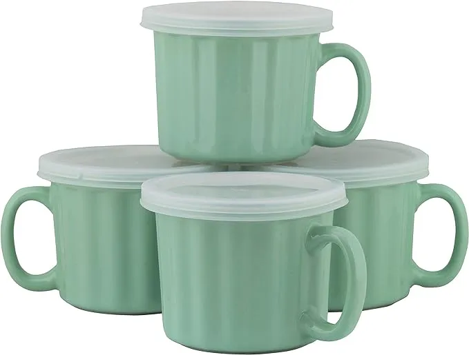 10 Strawberry Street 16 fl oz Set of 4 Soup Mug with Lid, Turquoise