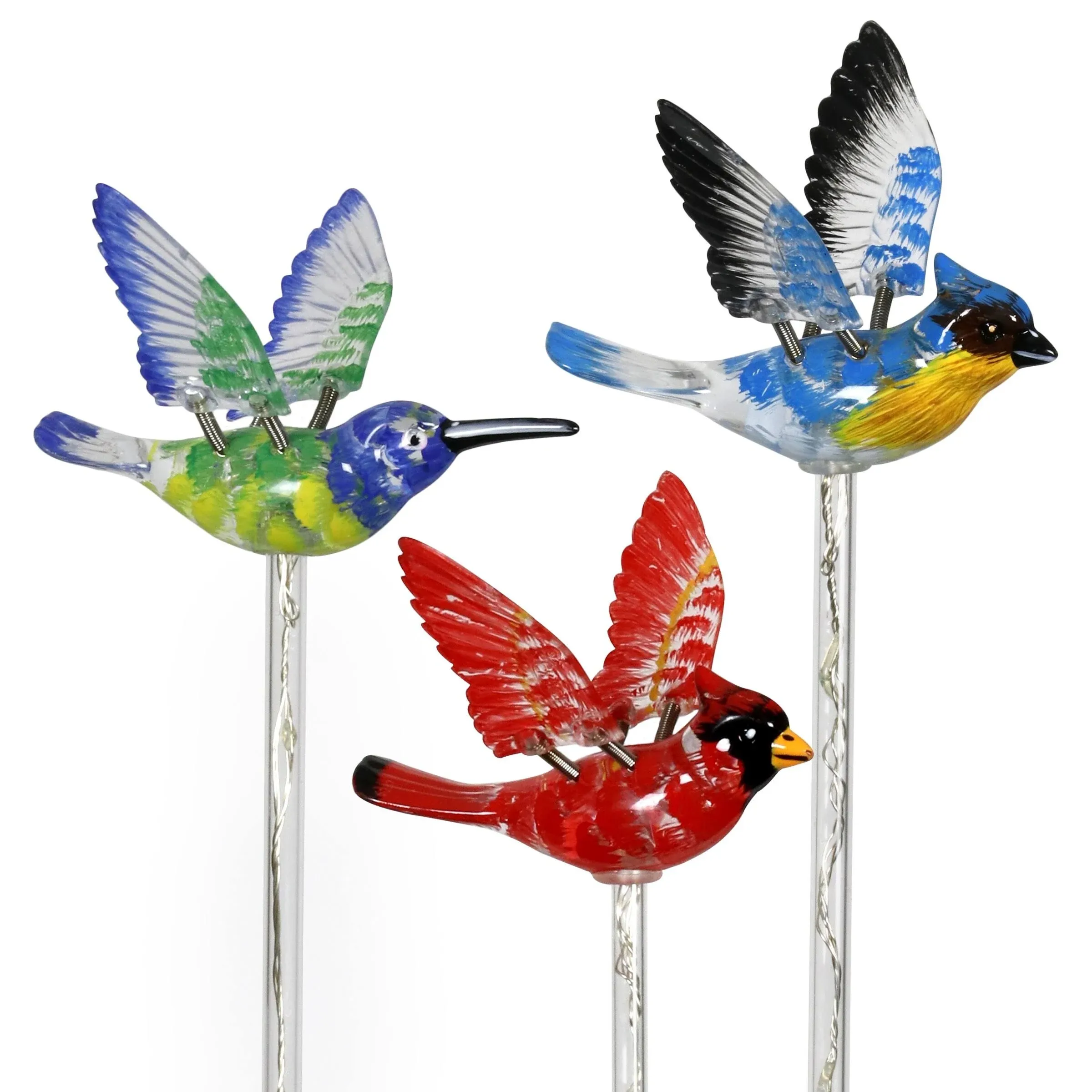 Exhart Solar WindyWing Garden Stake Set of Cardinal, Hummingbird and Blue Bird ...