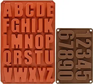 Wocuz 2 Pack Large Letter Silicone Mold Big Number Mold Alphabet Crayon Mold Chocolate Mold Caking Baking Pan Abc Baking Utensils Ice Tray Mold