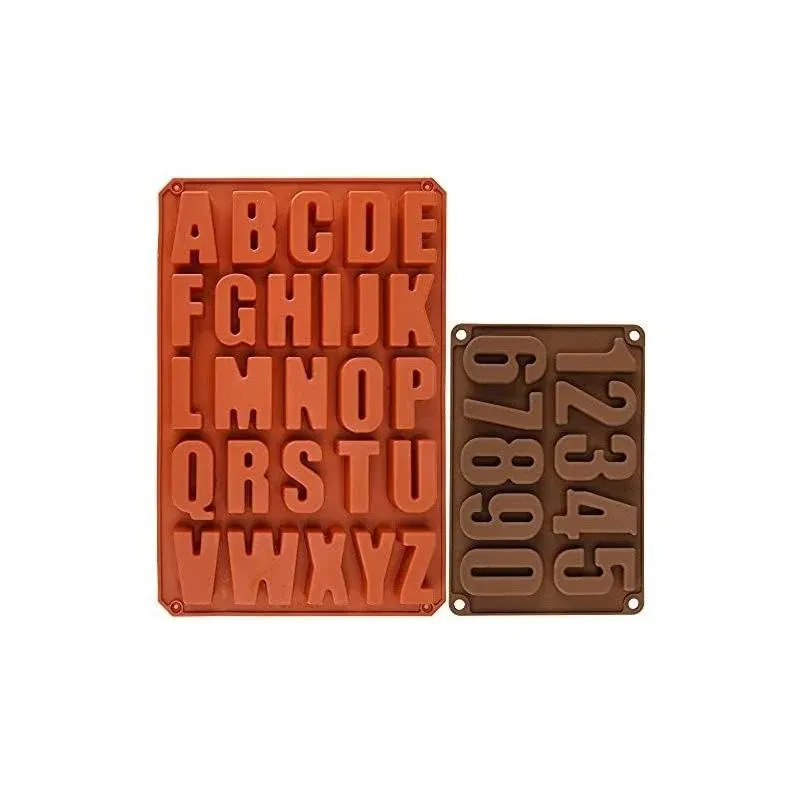 2 Pack Large Letter Silicone Mold Big Number Mold Alphabet Crayon Mold Chocolate Mold Caking Baking Pan Abc Baking Utensils Ice Tray Mold for Biscuit Ice Cube Chocolate Resin Concrete