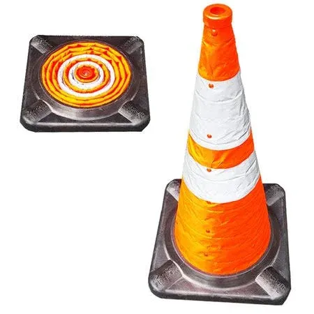 VIEWBRITE Collapsible Traffic Cones with LED Lighting - Safety Cones Emergency Road Cones Parking Cones Orange Collapsable Cones with Heavy-Duty Rubber Base - 28 inches Tall - 4 Pack