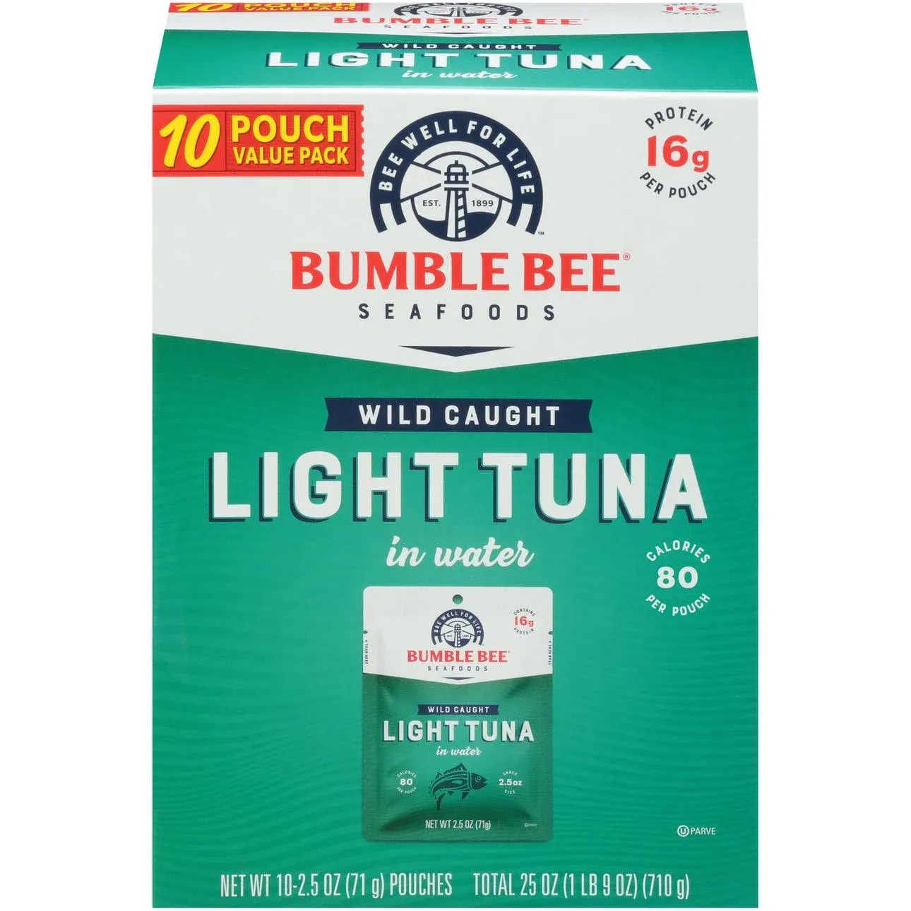 Bumble Bee Light Tuna, in Water, 10 Pouch Value Pack - 10 pack, 2.5 oz pouches