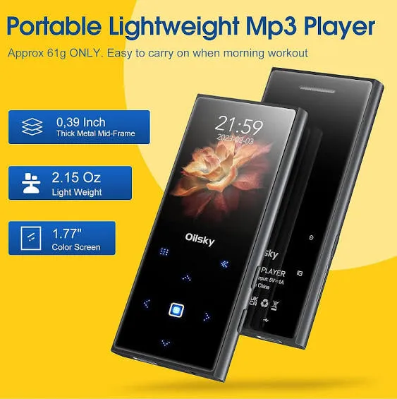 64GB MP3 Player with Bluetooth 5.3, Portable Digital Lossless Music Player with Built-in Speaker, 2.4 in Full Touch Screen, FM Radio, Line-in Voice Recorder, Earphones Included, Support up to 128GB