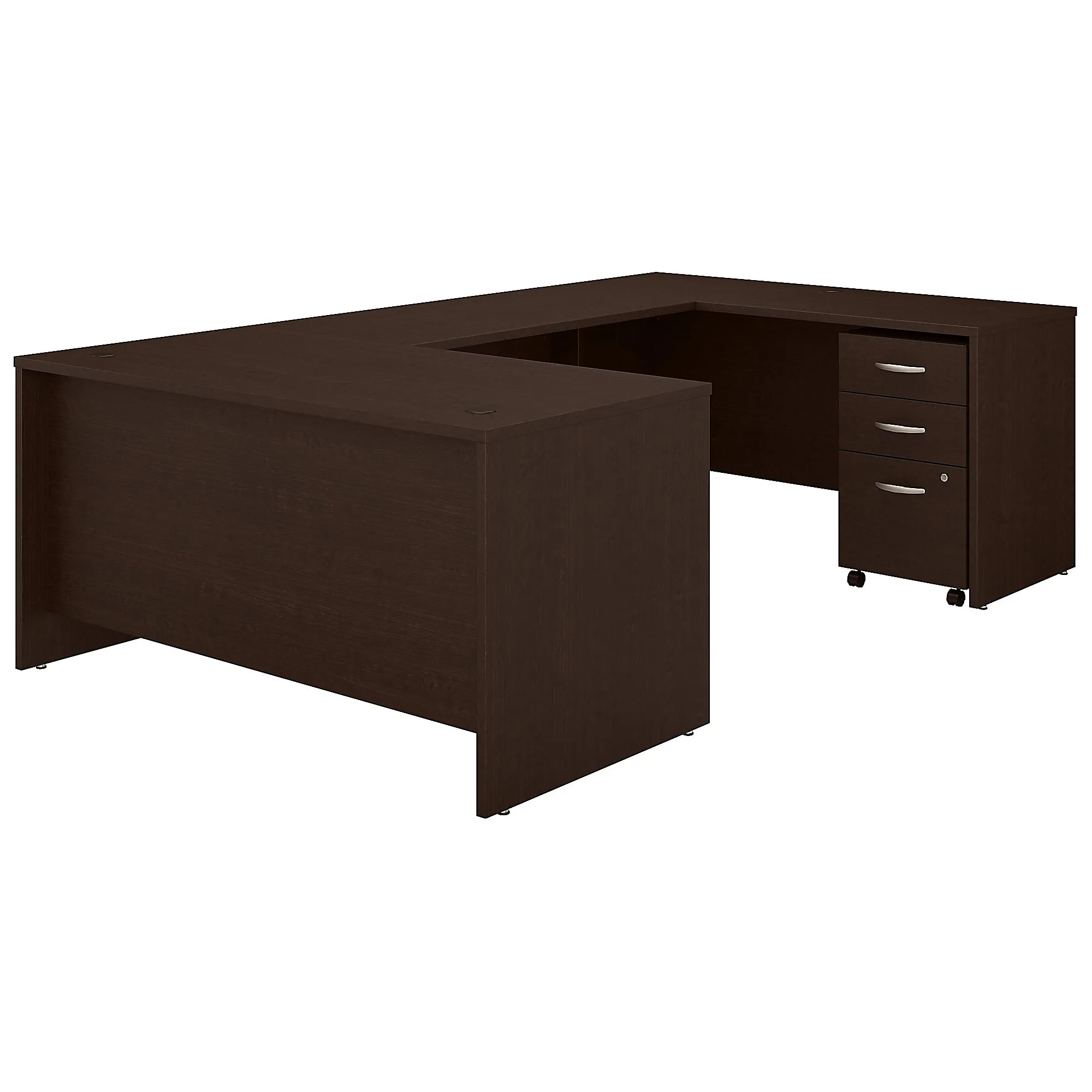 Bush Business Furniture Series C U Shaped Desk with 3 Drawer Mobile File Cabinet, 60W, Mocha Cherry