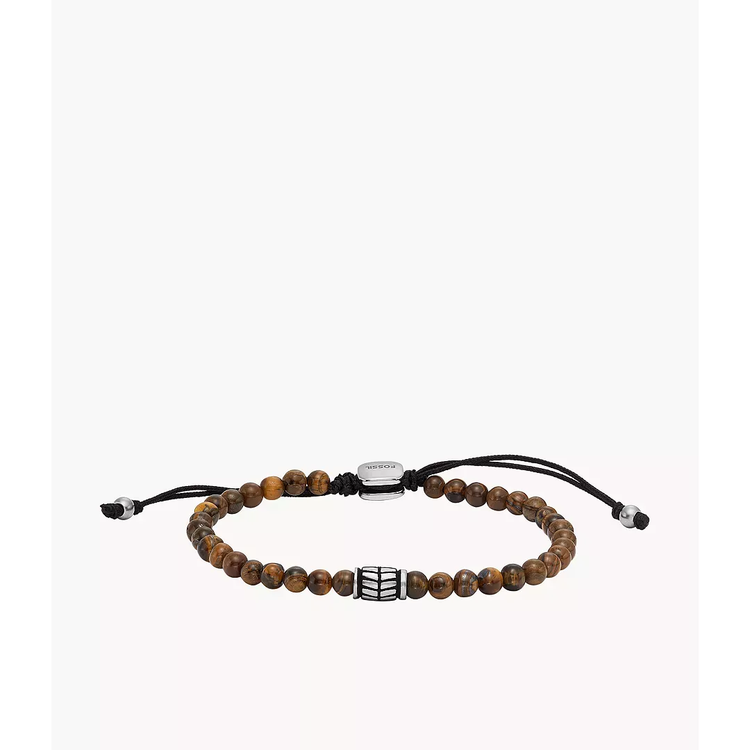 Fossil Men's Tiger's Eye Beaded Bracelet - Silver